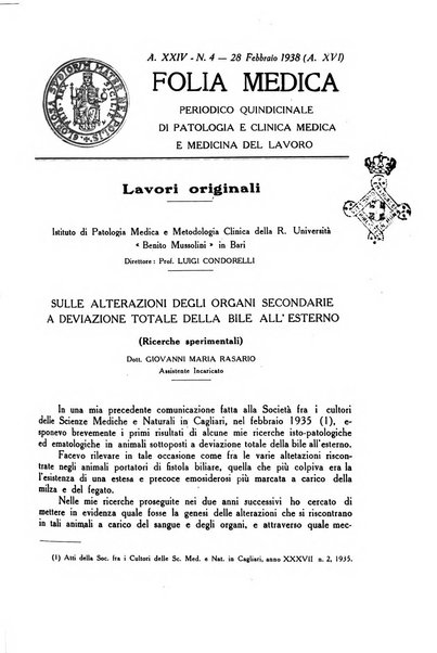 Folia medica periodico trimensile di patologia e clinica medica