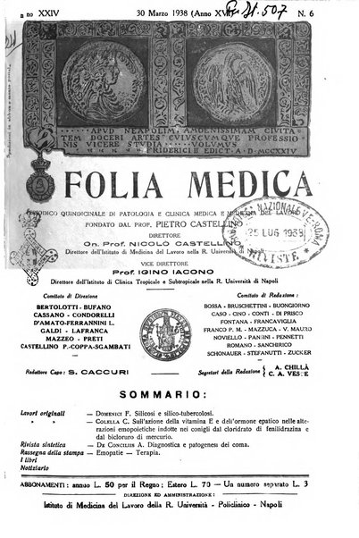 Folia medica periodico trimensile di patologia e clinica medica