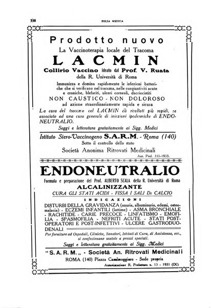 Folia medica periodico trimensile di patologia e clinica medica