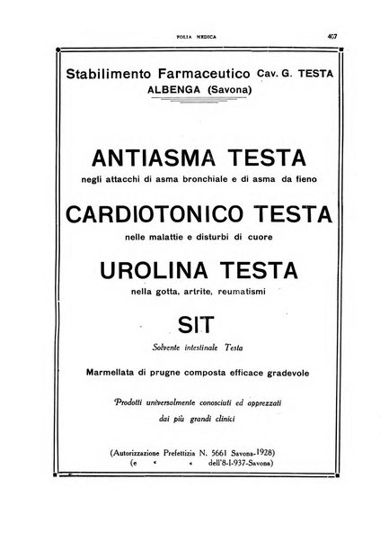 Folia medica periodico trimensile di patologia e clinica medica