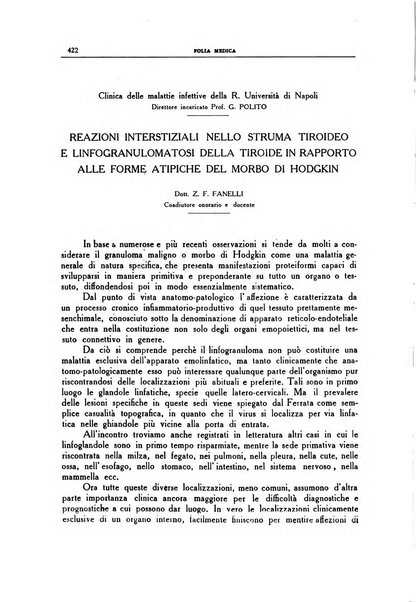 Folia medica periodico trimensile di patologia e clinica medica