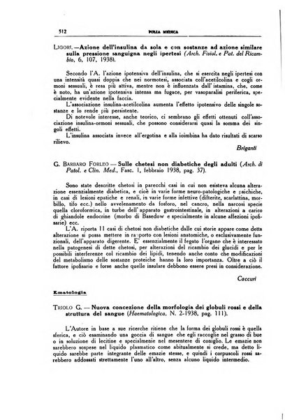 Folia medica periodico trimensile di patologia e clinica medica