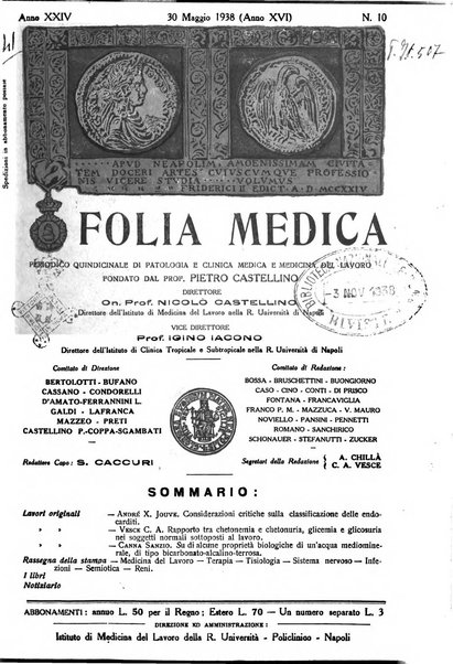 Folia medica periodico trimensile di patologia e clinica medica