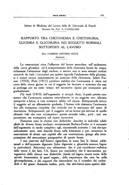 Folia medica periodico trimensile di patologia e clinica medica