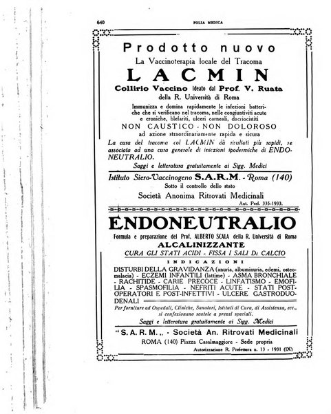 Folia medica periodico trimensile di patologia e clinica medica