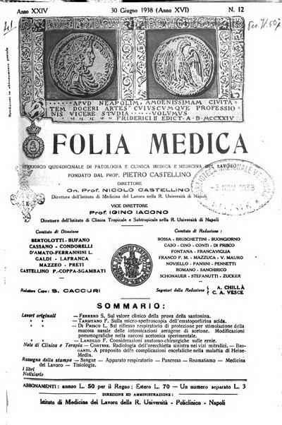 Folia medica periodico trimensile di patologia e clinica medica