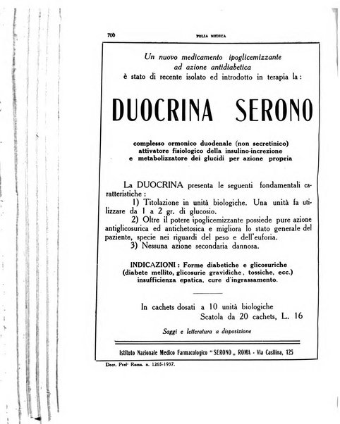 Folia medica periodico trimensile di patologia e clinica medica