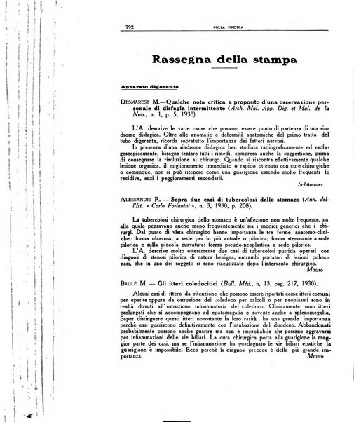 Folia medica periodico trimensile di patologia e clinica medica