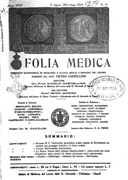 Folia medica periodico trimensile di patologia e clinica medica