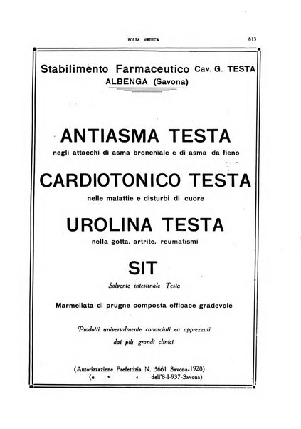 Folia medica periodico trimensile di patologia e clinica medica