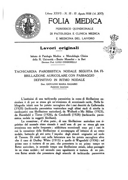 Folia medica periodico trimensile di patologia e clinica medica