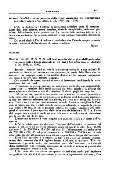 Folia medica periodico trimensile di patologia e clinica medica