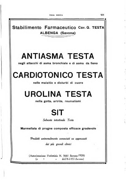 Folia medica periodico trimensile di patologia e clinica medica