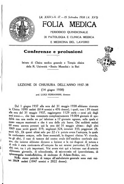 Folia medica periodico trimensile di patologia e clinica medica