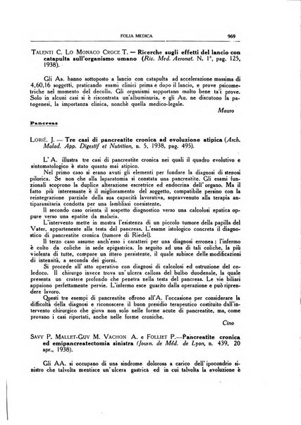 Folia medica periodico trimensile di patologia e clinica medica