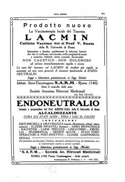 Folia medica periodico trimensile di patologia e clinica medica