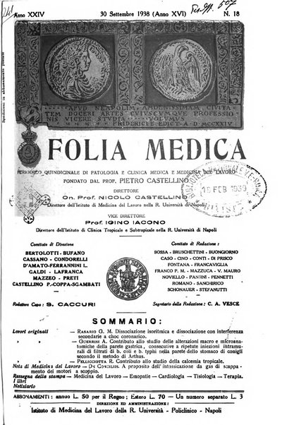 Folia medica periodico trimensile di patologia e clinica medica