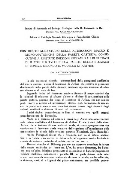 Folia medica periodico trimensile di patologia e clinica medica