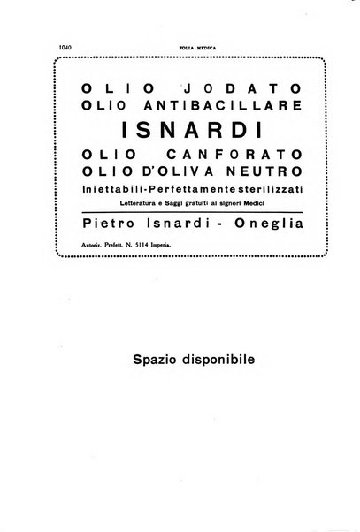 Folia medica periodico trimensile di patologia e clinica medica