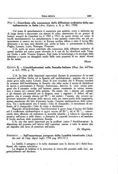 Folia medica periodico trimensile di patologia e clinica medica