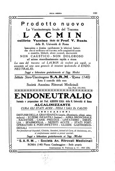 Folia medica periodico trimensile di patologia e clinica medica