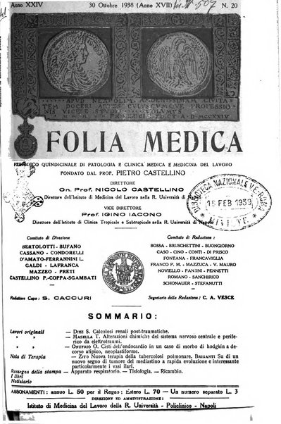 Folia medica periodico trimensile di patologia e clinica medica