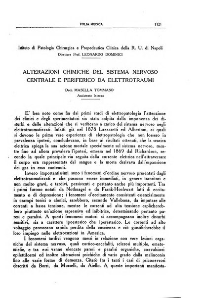 Folia medica periodico trimensile di patologia e clinica medica