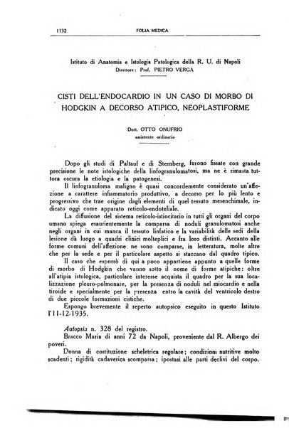 Folia medica periodico trimensile di patologia e clinica medica