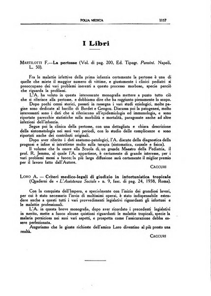 Folia medica periodico trimensile di patologia e clinica medica