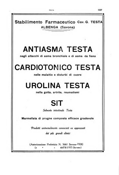 Folia medica periodico trimensile di patologia e clinica medica