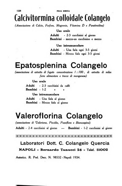 Folia medica periodico trimensile di patologia e clinica medica