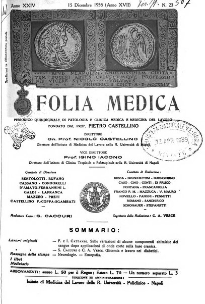 Folia medica periodico trimensile di patologia e clinica medica