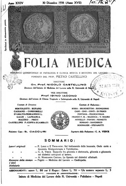 Folia medica periodico trimensile di patologia e clinica medica