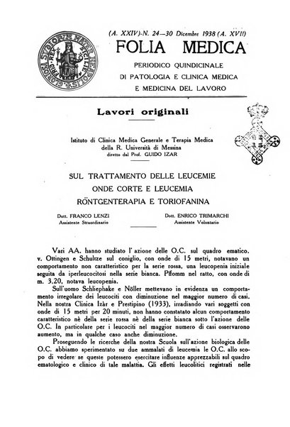 Folia medica periodico trimensile di patologia e clinica medica