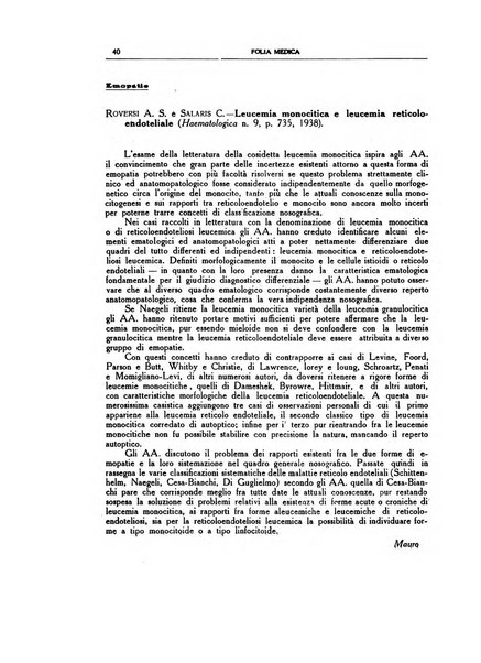 Folia medica periodico trimensile di patologia e clinica medica