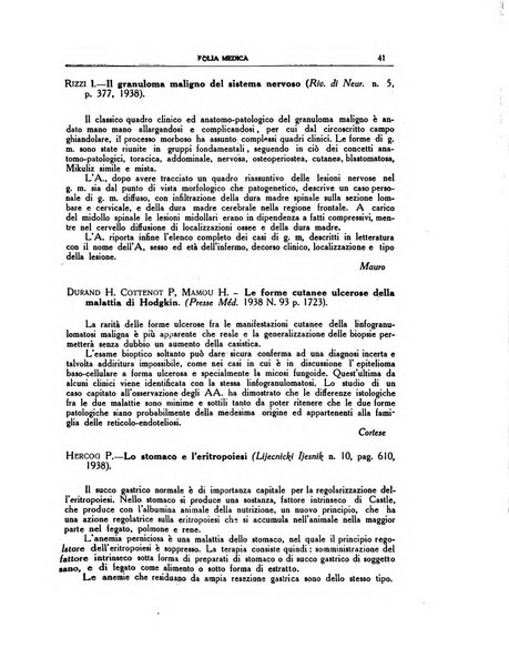 Folia medica periodico trimensile di patologia e clinica medica