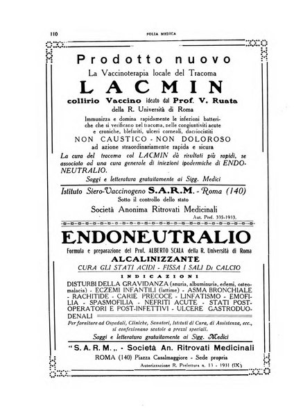 Folia medica periodico trimensile di patologia e clinica medica