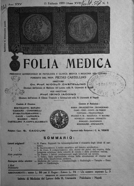 Folia medica periodico trimensile di patologia e clinica medica