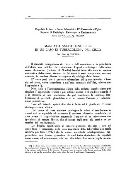 Folia medica periodico trimensile di patologia e clinica medica