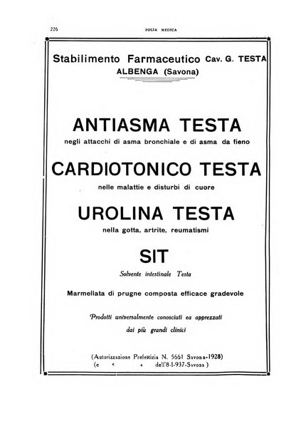 Folia medica periodico trimensile di patologia e clinica medica