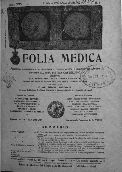 Folia medica periodico trimensile di patologia e clinica medica