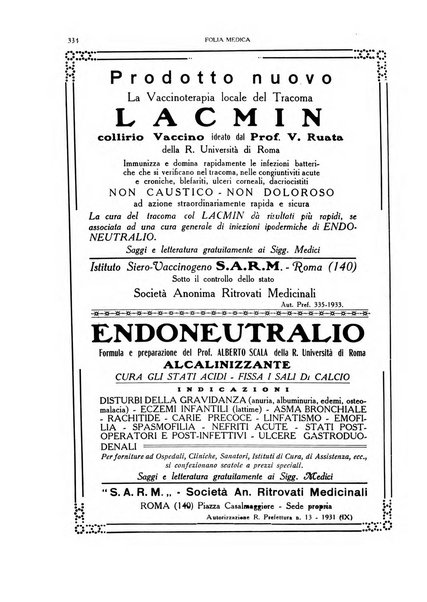 Folia medica periodico trimensile di patologia e clinica medica