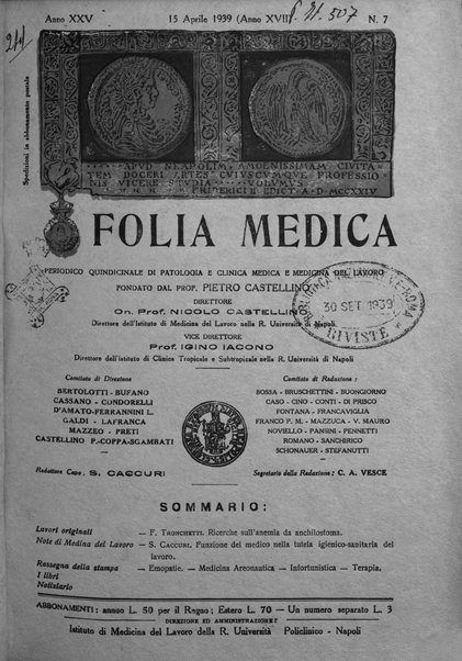 Folia medica periodico trimensile di patologia e clinica medica