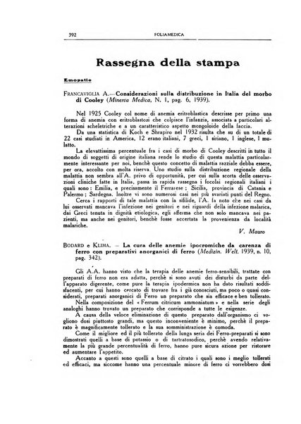 Folia medica periodico trimensile di patologia e clinica medica