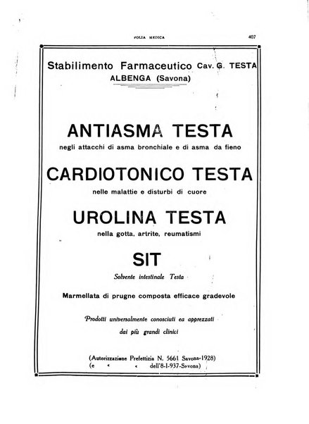 Folia medica periodico trimensile di patologia e clinica medica