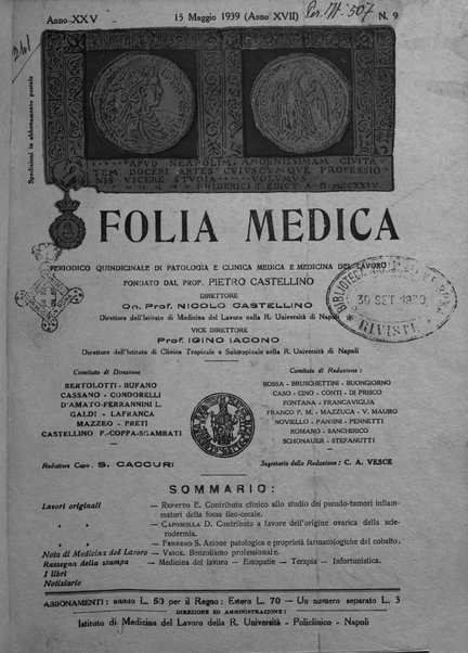 Folia medica periodico trimensile di patologia e clinica medica