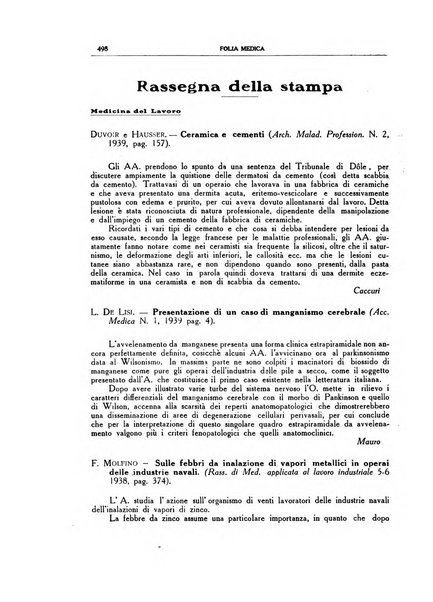 Folia medica periodico trimensile di patologia e clinica medica