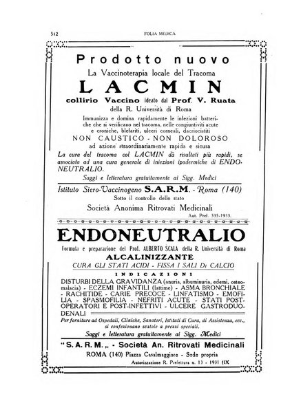 Folia medica periodico trimensile di patologia e clinica medica