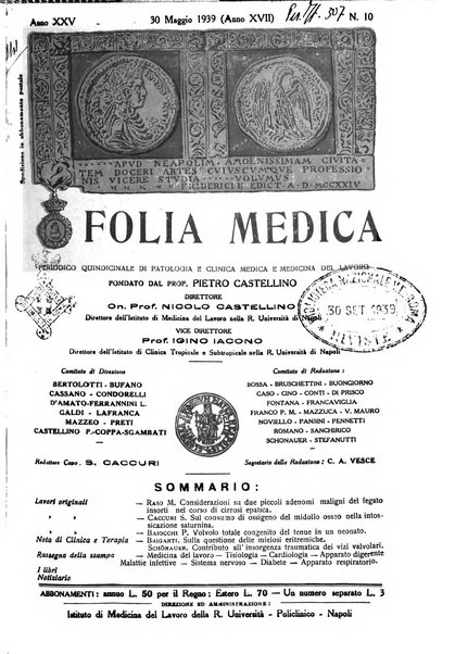 Folia medica periodico trimensile di patologia e clinica medica