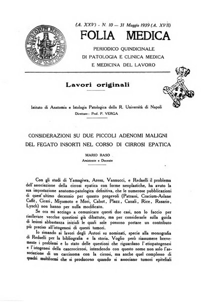 Folia medica periodico trimensile di patologia e clinica medica